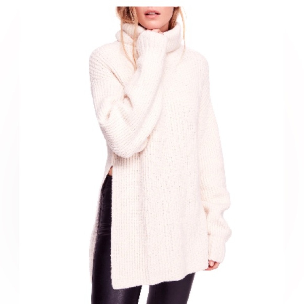 Free People Cream Ribbed Turtleneck Sweater Dress